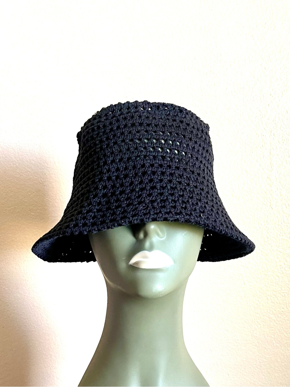 Women's Black Crochet Bucket Hat - Breathable Knit Sun Hat
